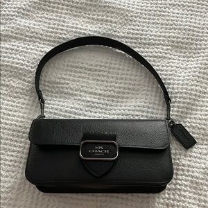 Coach Black Leather Shoulder Bag with Flap Closure